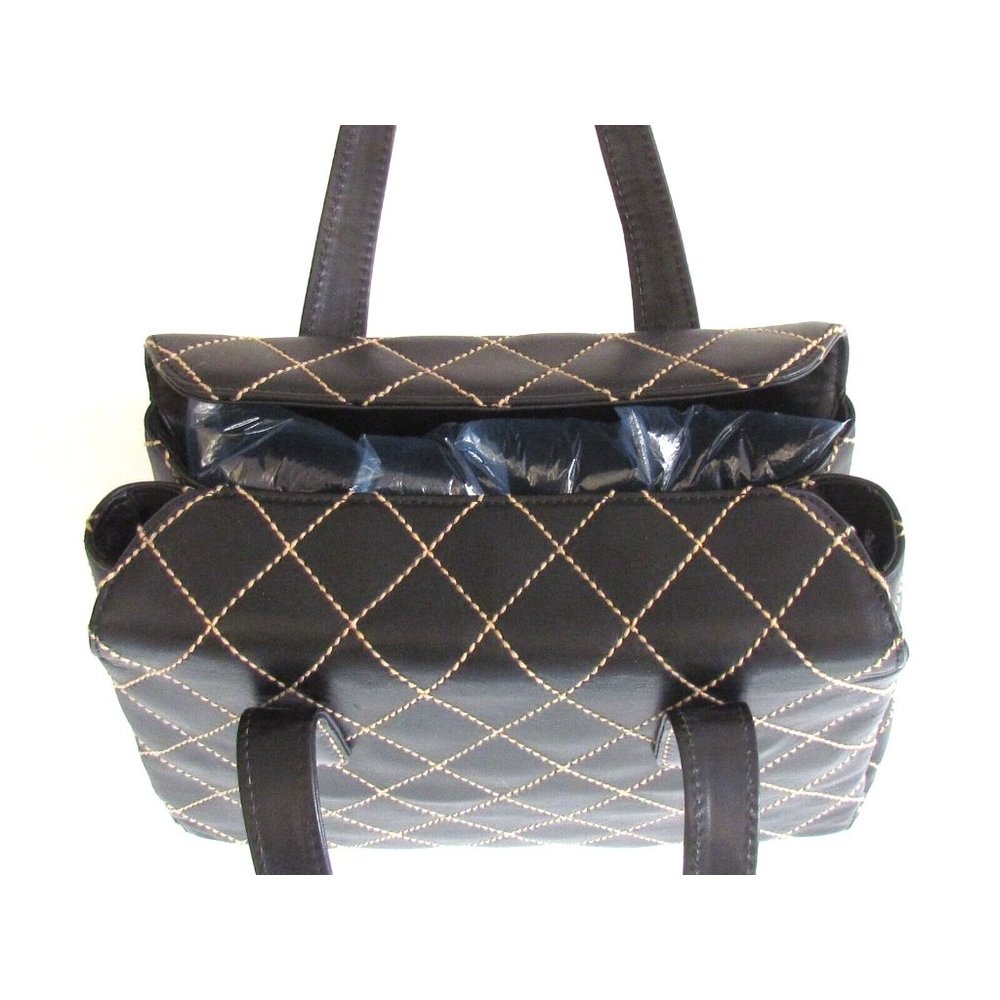 Chanel Wild Stitch Brown Leather Squared Diamond Stitching Top Handle Bag - Picture 11 of 13